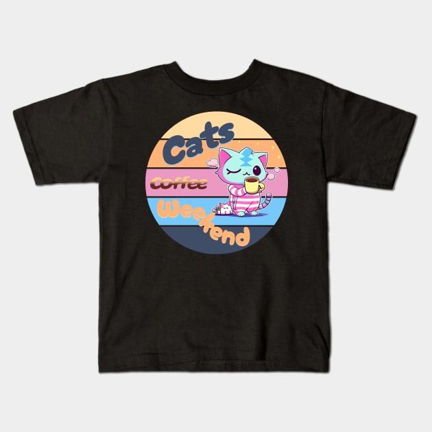 Cats coffee weekend Cute Design V2 Kids T-Shirt by Family journey with God